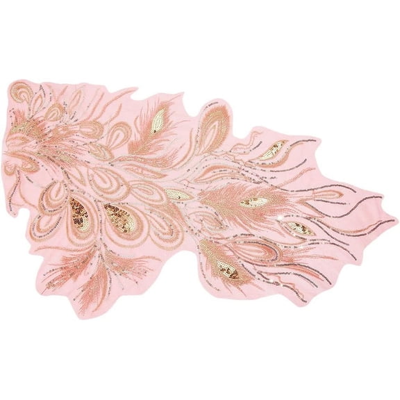 Peacock Tail Pattern Polyester Lace Computerized Embroidery Ornament Accessories with Paillette/Sequin for DIY Clothes Bag Pants Decoration Red 650x400x0.1mm