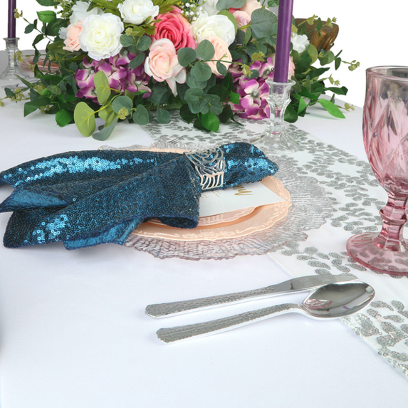 Peacock Teal Glitz Sequin Napkin glitter dinner Cloth napkin 10 pcs 20"x20" for Wedding Reception, Party, Catering, baby or Bridal Shower, Table Decoration