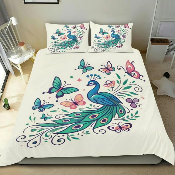 Peacock Themed Bed Sheet Set Three Piece Set 53x79 Inches Comfortable And Skin Friendly Unique Design Creating A Star Studded Night
