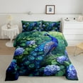 thumbnail image 1 of Peacock Twin Bedding Set,Exotic Bird Feather Down Comforter Teens Purple Flowers Botanical Leaves Decor Comforter Set,Navy Blue Animals Duvet Insert, 1 of 7