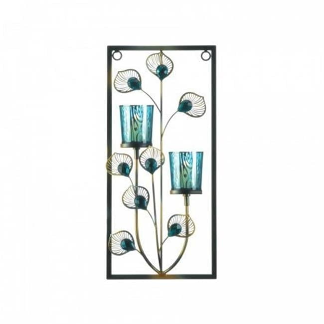 Turquoise Peacock Feather Iron Wall Sconce with Crystal Accents