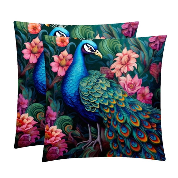 Peacock Velvet Decorative Throw Pillow Inserts - Set of 2, Chair Pillow Covers - Unique Patterns, 16x16, 18x18, 20x20 Inches for Home Decor & More