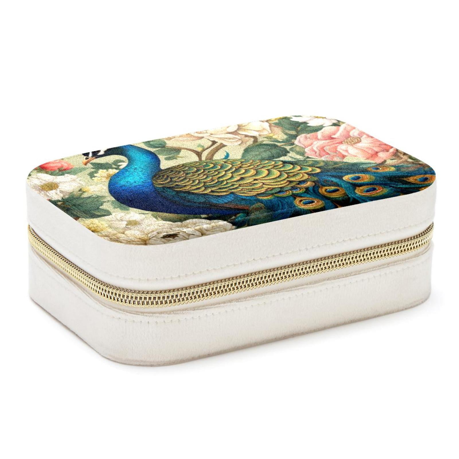 Peacock Velvet Portable Decorative Box with Removable Compartment ...