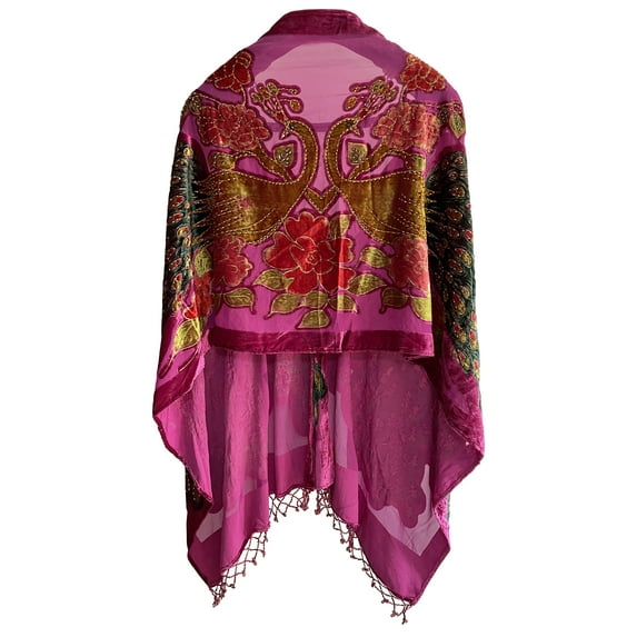 Peacock Velvet Shawl with Fringe Beaded Shawl for Women Peacock scarf Handmade Beading Indian Wraps for women with Tassel