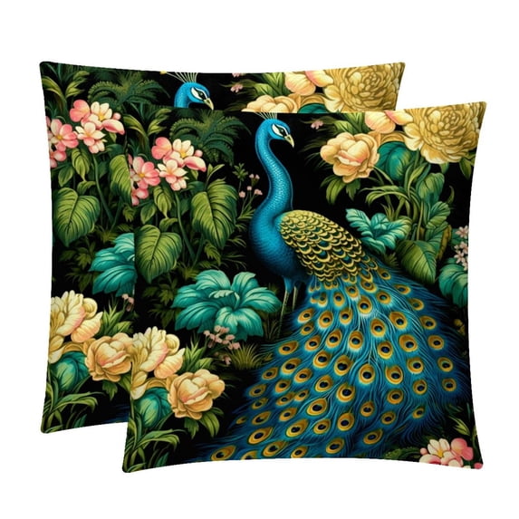 Peacock Velvet Throw Pillow Covers Set with Unique Patterns - 16x16, 18x18, 20x20 Inches - 2 Throw Pillow Inserts & Covers for Any Occasion