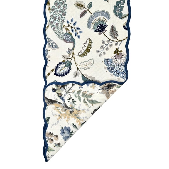Peacock Vines Luxury Handcrafted Runner (Reversible) Cotton Quilted Fabric Machine Washable – Elegant Home Decor – 14 x 72 inches – Bloom Collection
