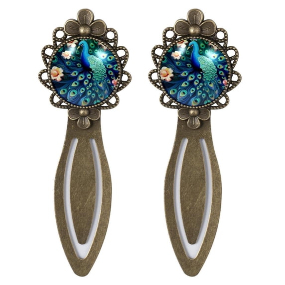 Peacock Vintage Copper-Colored Lace Bookmarks Set of 2 - Stainless Steel Book Markers for Reading Accessories and Book Lovers