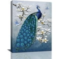 thumbnail image 1 of Peacock Wall Art Blue Peacock Flower Butterfly Pictures Wall Decor Elegant Peacock Canvas Prints Framed Home Office Decorations For Kitchen Bedroom Bathroom Living Room Framed 12"x16", 1 of 6