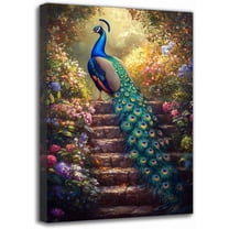 Peacock Wall Art Picture - Elegant Wooden Framed Canvas Print, Home Decor for Living Room Bedroom Kitchen Office Ideal Gift For Mother or Lover (8W X 12L)
