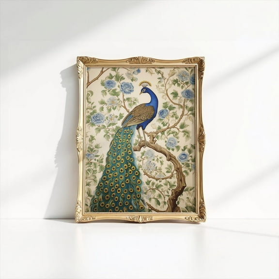 Peacock Wall Art Vintage Peacock Print William Morris Inspired Emerald Green Art Sage Green Wall Art Bird Wall Art Gift For Bird Lover #3199, Unframed Poster Size 16x24