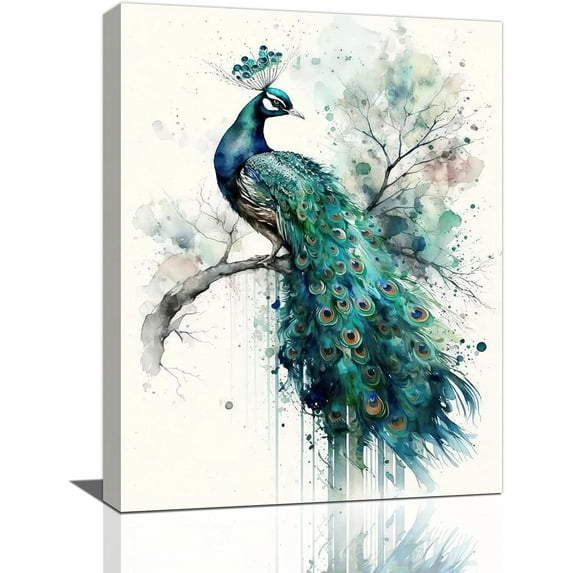Peacock Wall Art Watercolor Peacock Pictures Wall Decor Aesthetic Peacock Canvas Prints Framed Modern Painting Artwork Home Office Decorations For Kitchen Bedroom Bathroom Living Room Framed 12"x16"