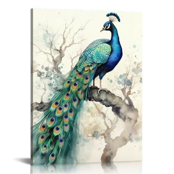 Peacock Wall Art Watercolor Peacock Pictures Wall Decor Aesthetic Peacock Canvas Prints Framed Modern Painting Artwork Home Office Decorations For Kitchen Bedroom Bathroom Framed