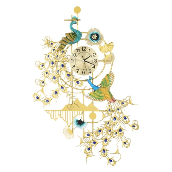 Peacock Wall Clock 120x80cm, Large Iron Rhinestone Resin Decorative Wall Clock with Silent Non-Ticking Quartz Movement, for Living Room