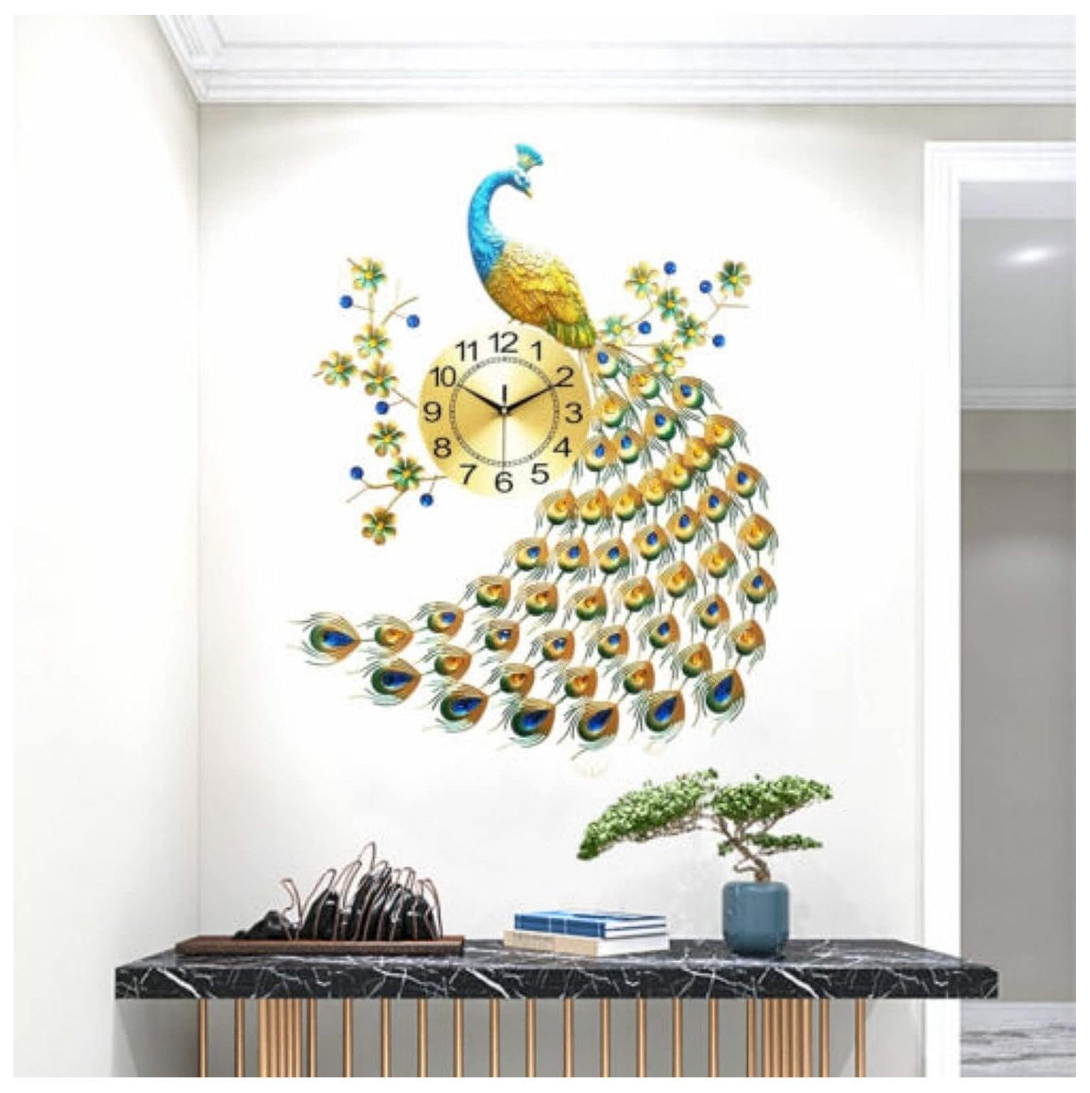 Peacock Wall Clock, 3D Metal Large Watch Living Room Modern Wall Clock Decoration, Large Metal