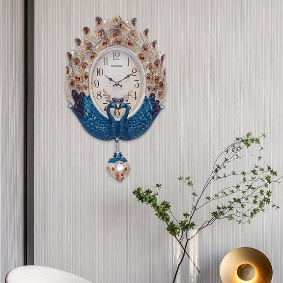 Peacock Wall Clock Large Wall Watch Living Room Peacock Clock Battery Powered US