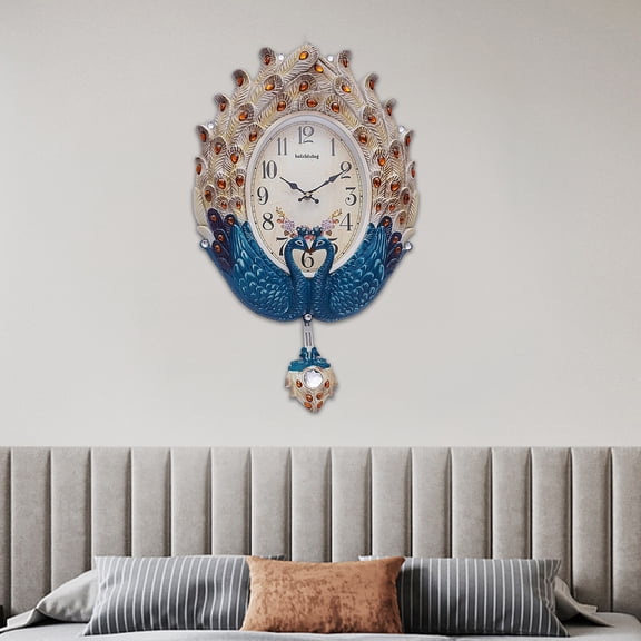 Peacock Wall Clock Large Watch Living Room Peacock Clock Decor Battery Powered