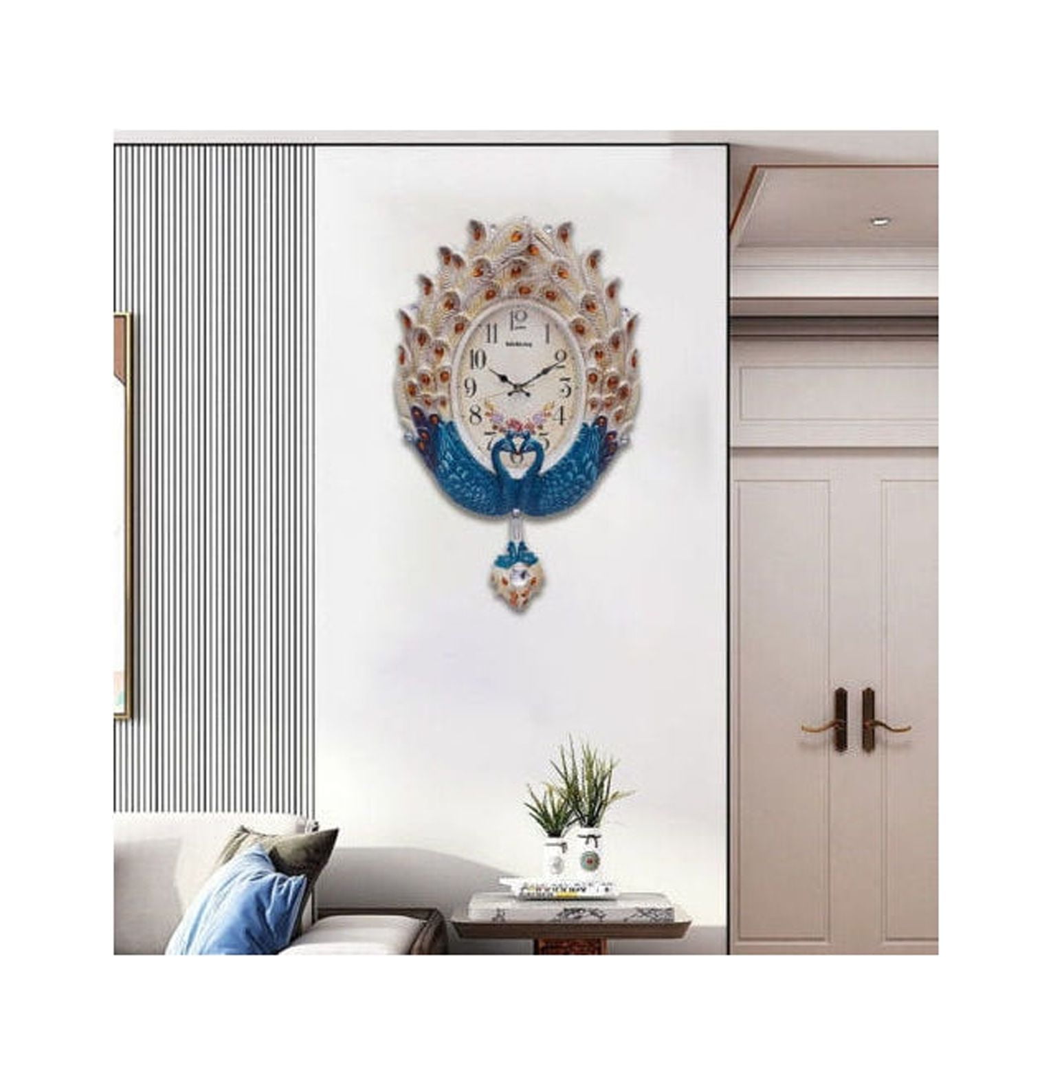 Peacock Wall Clock WallMounted Pendulum Clock For Living Room Home