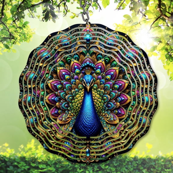 Peacock Wind Spinner 10 Inch Metal Double-Sided Rotating Wind Spinner - Mandala Design for Garden Outdoor Decor, Patio Yard Art, Durable Aluminum, Rotating