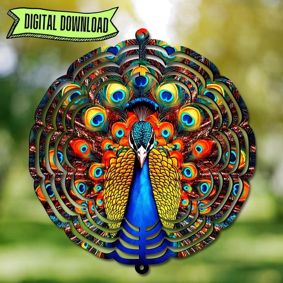 Peacock Wind Spinner 10 Inch Metal Double-Sided Rotating Wind Spinner - Vibrant Design for Garden Outdoor Decor, Patio Yard Art, Durable Aluminum, Rotating