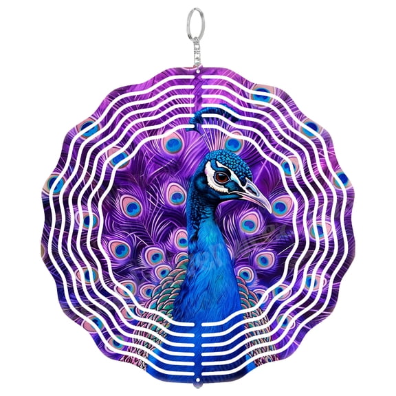 Peacock Wind Spinner Metal Outdoor Decor Vibrant Art Purple Blue