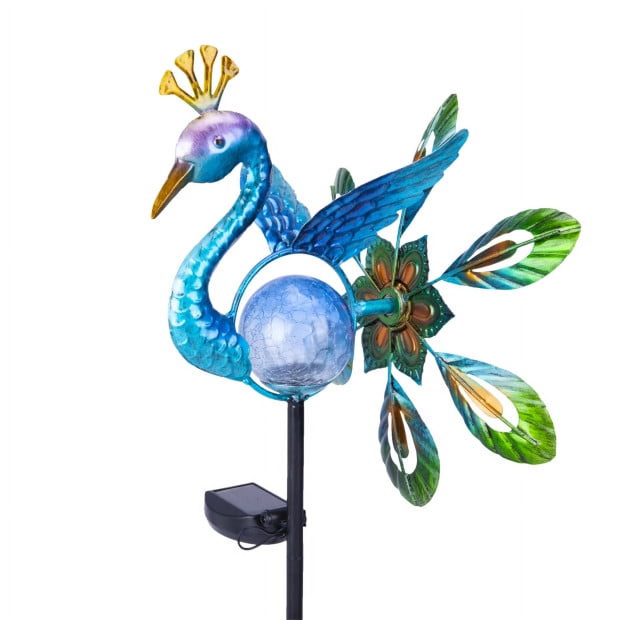 Peacock Wind Spinner with Solar Lights Outdoor, Metal Wind Spinners