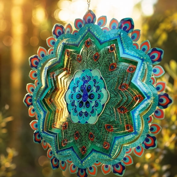 Peacock Wind Spinners, 12 inch 3D Stainless Steel Hanging Wind Spinner Mandala Peacock Gifts for Women/Men, Wind Catchers Kinetic Sculpture for Indoor/Outdoor Decor,Yard Art,Garden Decoration