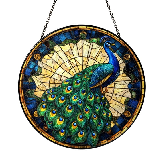 Peacock Window Cling – Faux Stained Glass Style Vinyl Window Decor