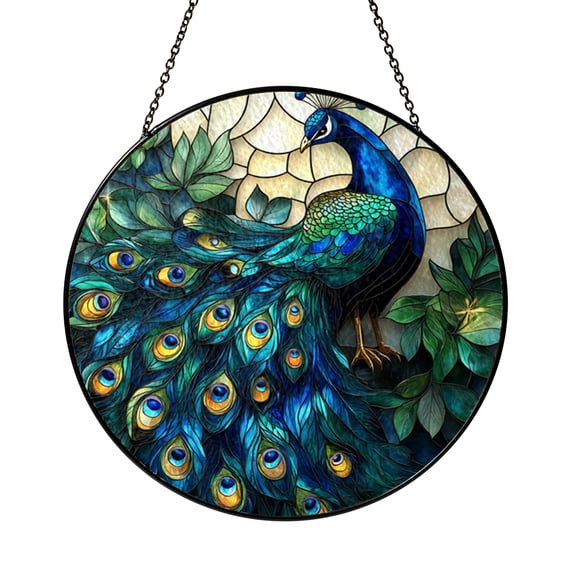 Peacock Window Hanging Ornament, Vibrant Ceramic Suncatcher, Unique Decorative Gift