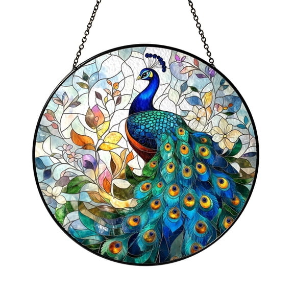 Peacock Window Panel Stained Glass – Handcrafted Nature-Inspired Home Decoration