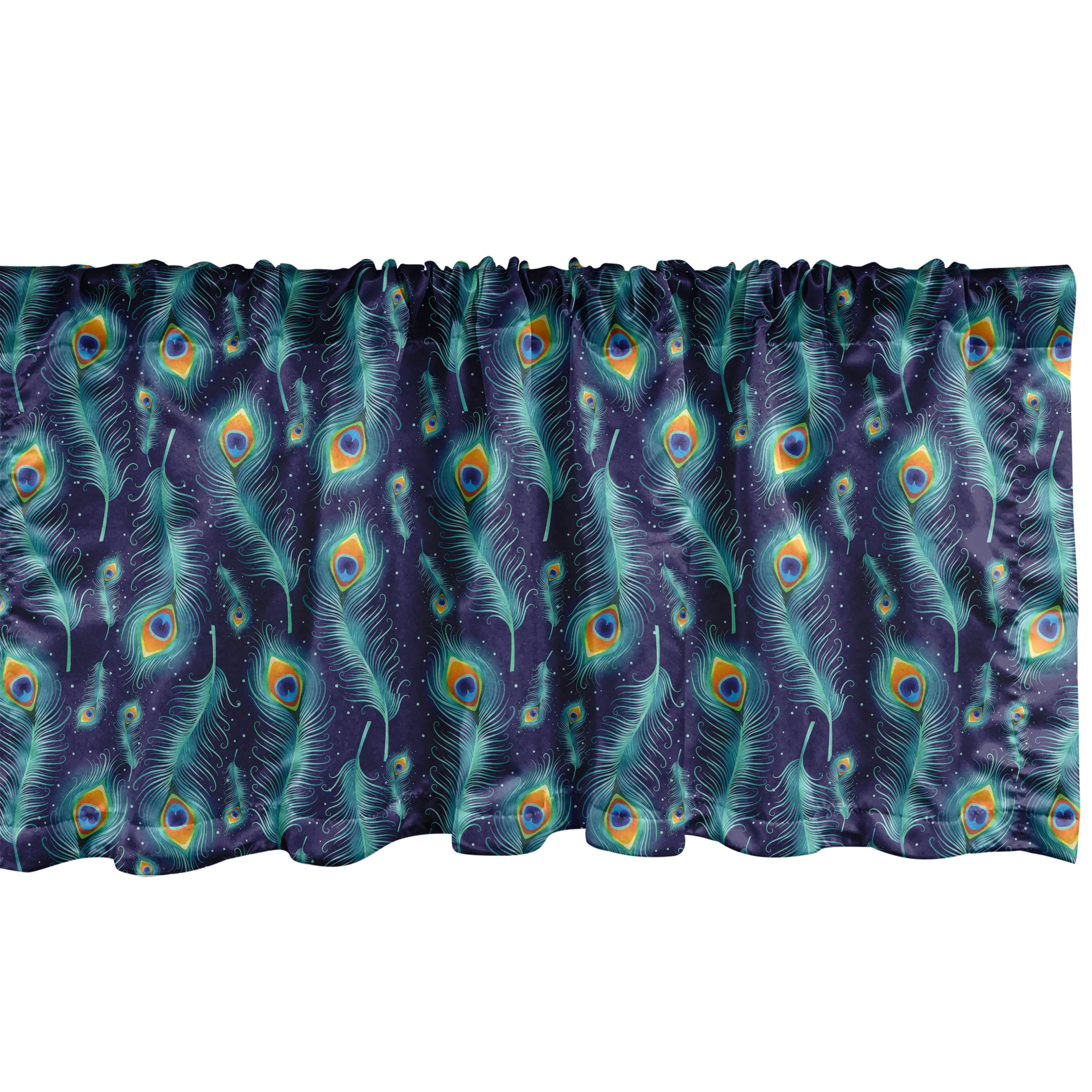 Peacock Window Valance Pack of 2, Graphic Peacock Bird Feathers
