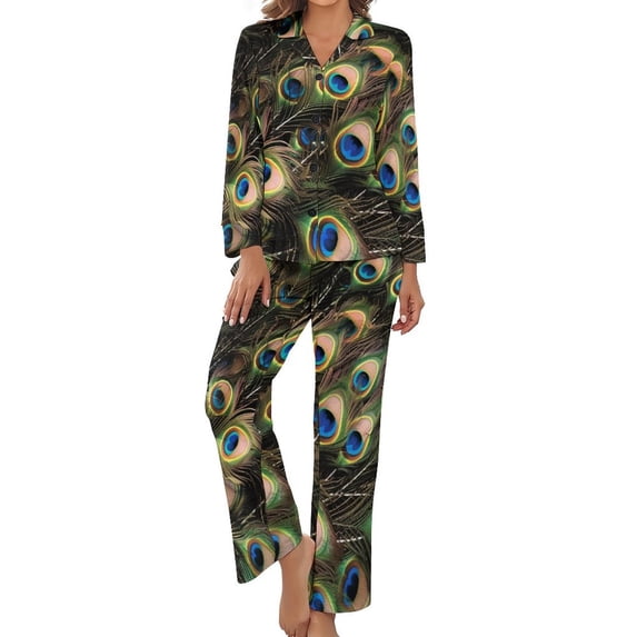 Peacock Women's Long Sleeve Flannel Pajama Set Sleepwear XL