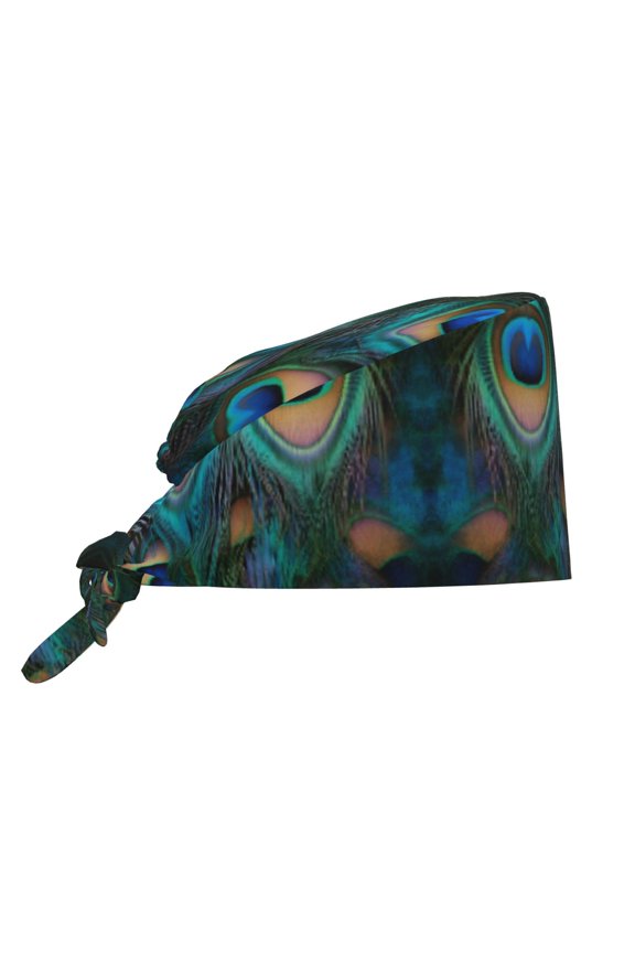 Peacock Working Cap With Sweatband Adjustable Unisex Women Tie Back Hat