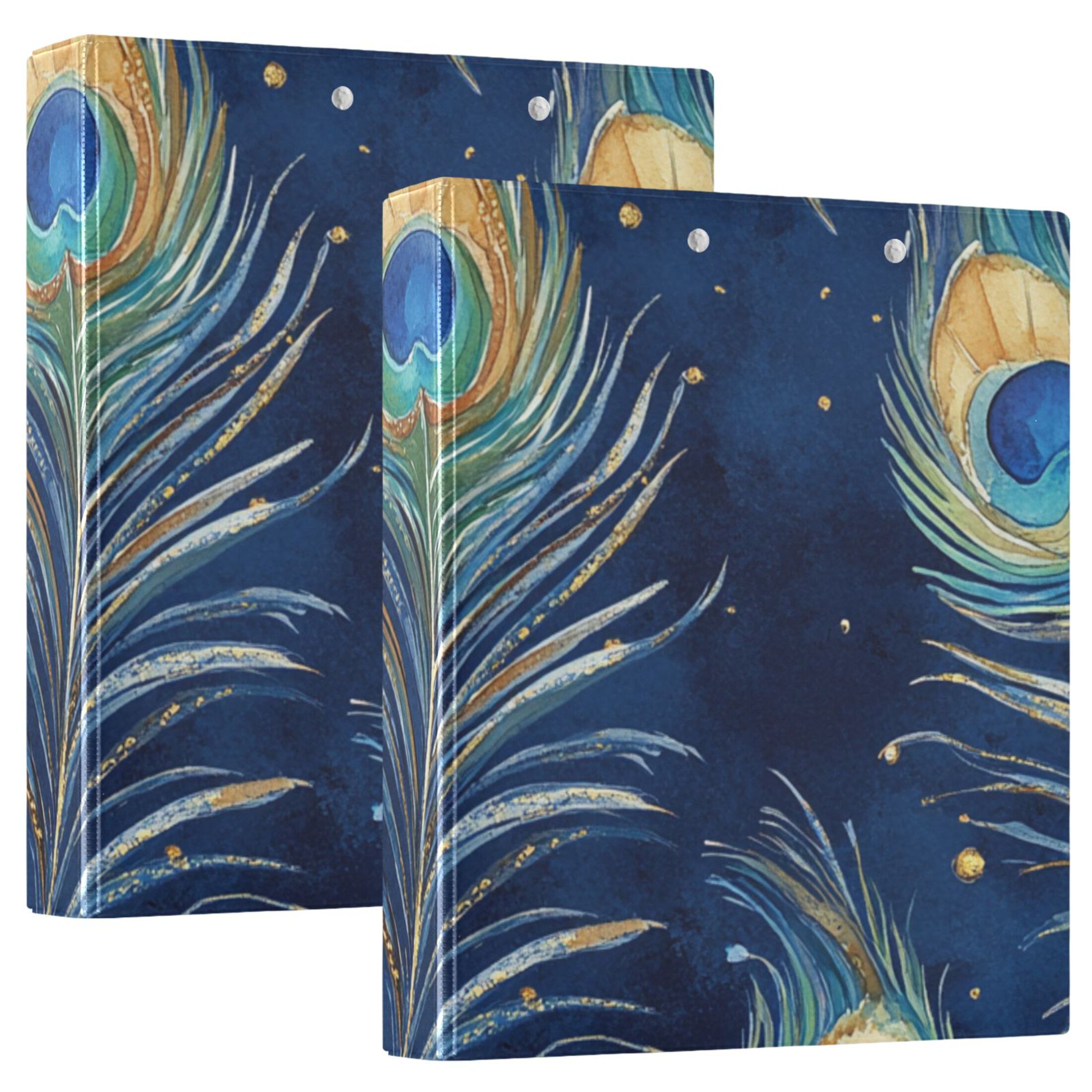 Peacock and Feather 3 Ring Binders 1.5 inch Hardcover File Folders with Interior Pockets A4 Size Organizer for School Office Hospital Set of 2