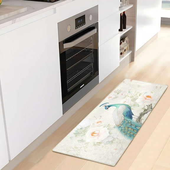Peacock and Flowers Luxury Kitchen Rug Non Slip Bathroom Plush Mat Shaggy Bedroom Carpet 39"x20"