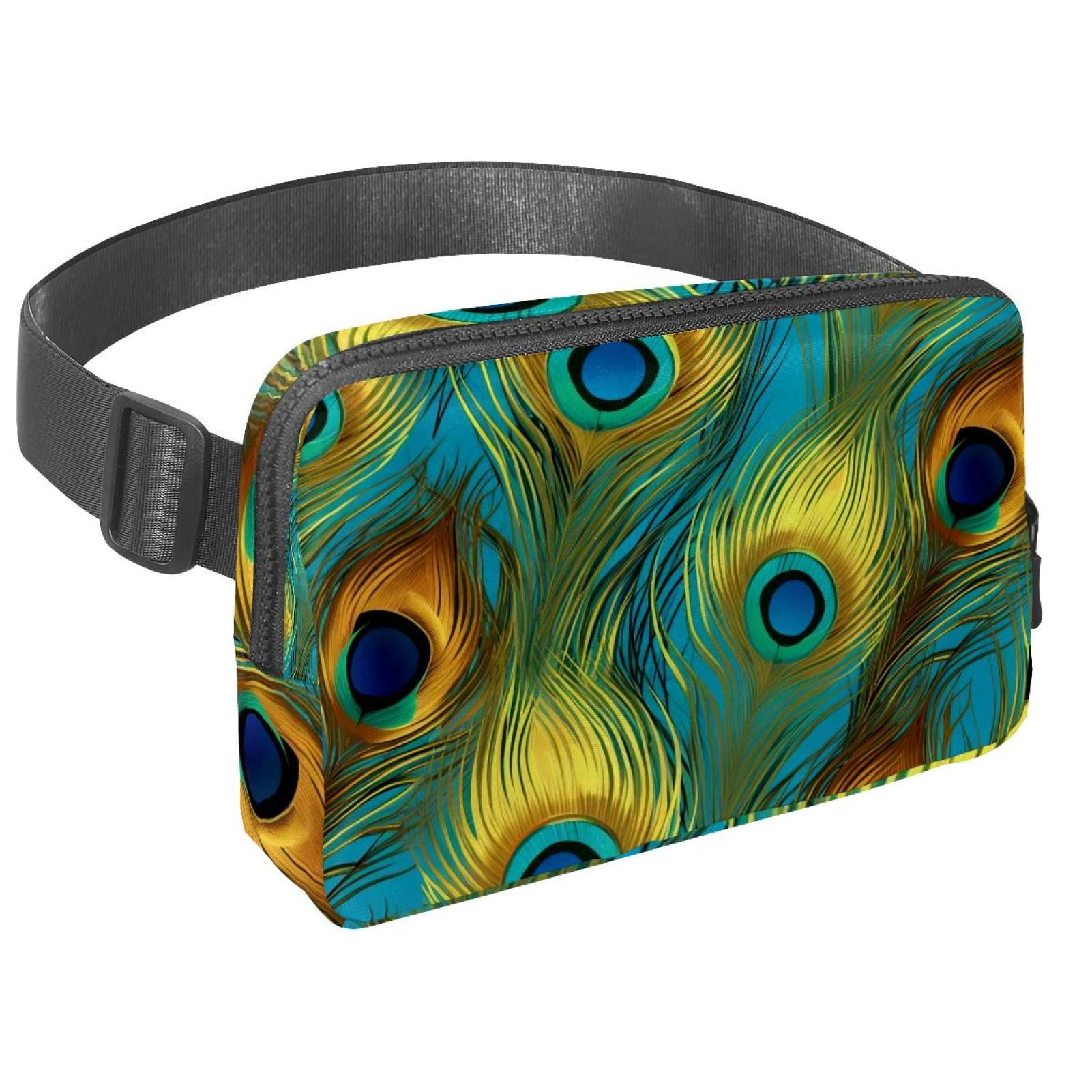 Peacock feathers Adjustable Lightweight Unisex Waist Bag Running Belt with Extension Strap Money Belt Holder