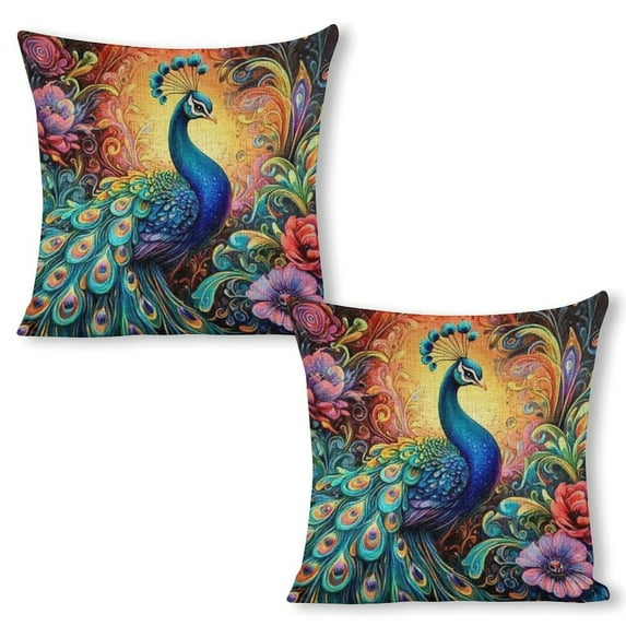 Peacock flowers Linen toss pillowcase decoration pillowcase gifting preferred 24x24 inch cushion cover 2 sets sofa pillowcase sofa bedroom living room car