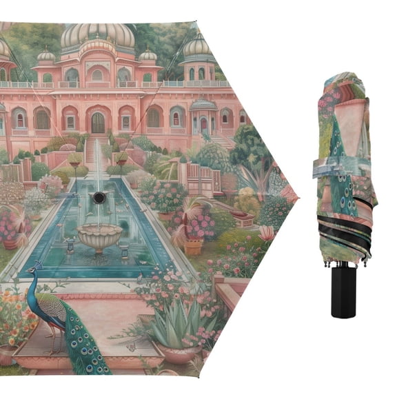 Peacock in Gardens Compact Sun Umbrella Windproof Travel Umbrellas for Rain Strong Portable UV Protection