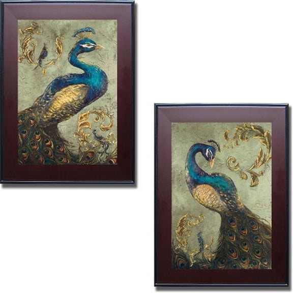 Peacock on Sage Canvas Art Set - Multi-Color - 2 Pieces - UV Coated