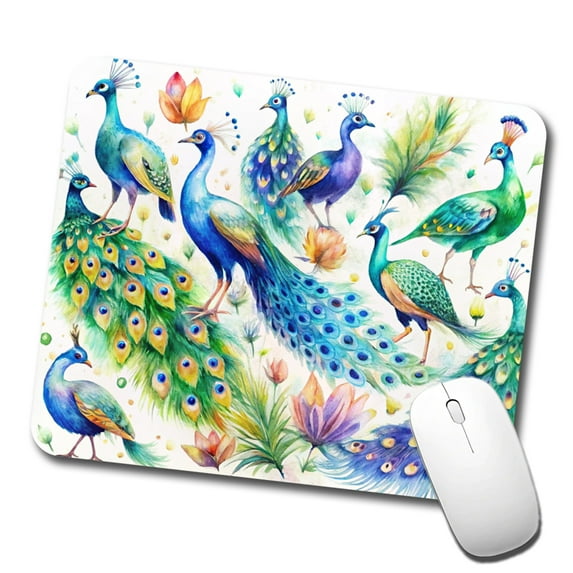 Peacocks Beautiful Birds Watercolor Mouse Pad Low Profile Gaming Mat