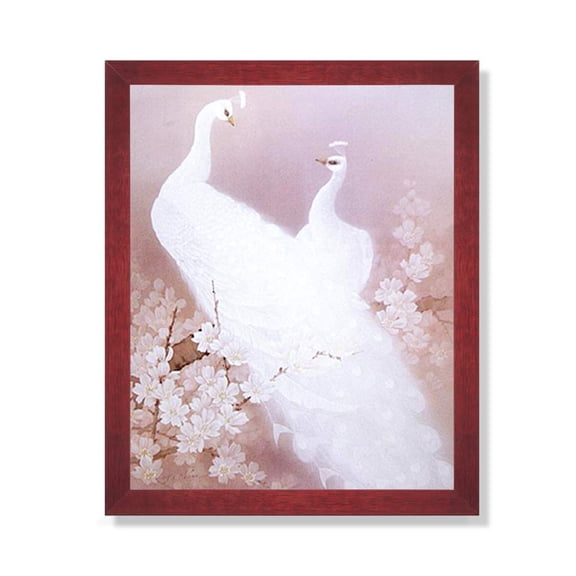 Peacocks Exotic Birds and Flower Animal Wildlife Picture Framed Art Print