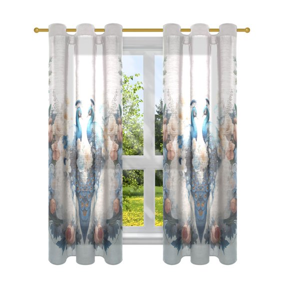 Peacocks Flowers Floral Leaves Green Blackout Curtains Patio Door Curtains Window Decoration for Bedroom Living Room 2 Panels