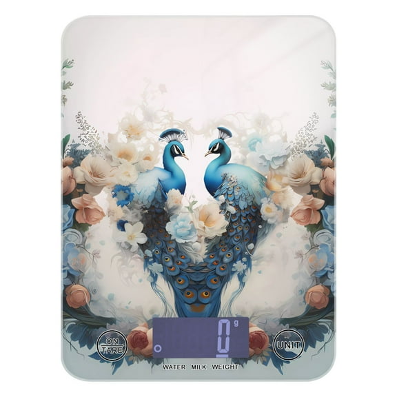 Peacocks Flowers Floral Leaves Green Food Scale Digital Kitchen Scale Waterproof Tempered Glass Tare Function 11 lb for Baking Cooking Meal Prep