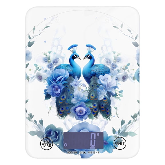 Peacocks Roses Flowers Leaves Floral Food Scale Digital Kitchen Scale Waterproof Tempered Glass Tare Function 11 lb for Baking Cooking Meal Prep