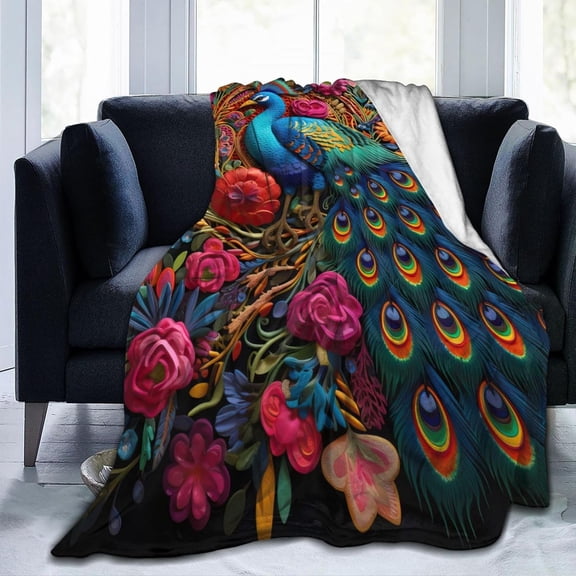 Peacocks Throw Blankets for Couch & Bed, 50"X40" Fleece Blanket Flannel Blanket Super Soft & Warm Blankets for Fall and Winter Lightweight Fuzzy Cozy Microfiber Blankets for Women, Men, Kids