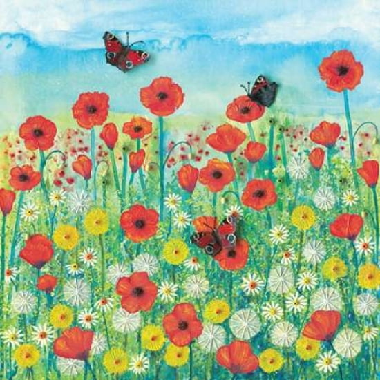 Peacocks and Poppies Canvas Art - Jo Grundy (24 x 24)