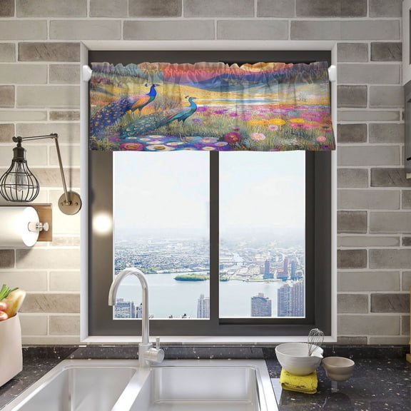 Peacocks in Alpine Meadow Valance Curtains Rod Pocket for Kitchen Living Room Windows Farmhouse Decor 54x18
