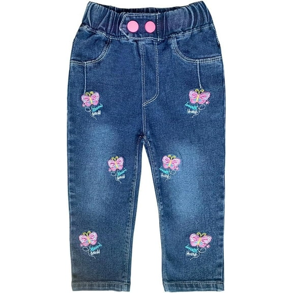 Peacolate 18Months - 9Years Girl Butterfly Embroidery Blue Denim Pants Jean,Butterfly,7-8Years