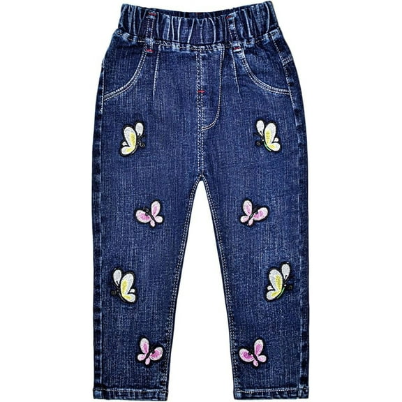 Peacolate 2-10Years Spring Autumn Summer Little Girls Embroidered Denim Jeans,Butterfly,6-7Years