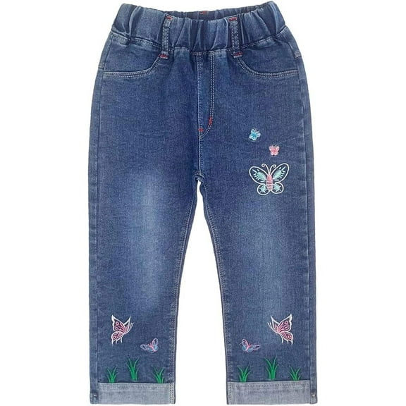 Peacolate 2-10Years Spring Autumn Summer Little Girls Embroidered Denim Jeans,Flower,2-3Years