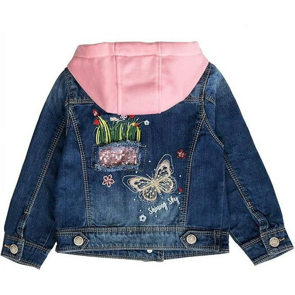 Peacolate 2-11Y Little&Big Girls Sequin Denim Jacket Children Embroidery Jean Outerwear,Butterfly,9-10Years